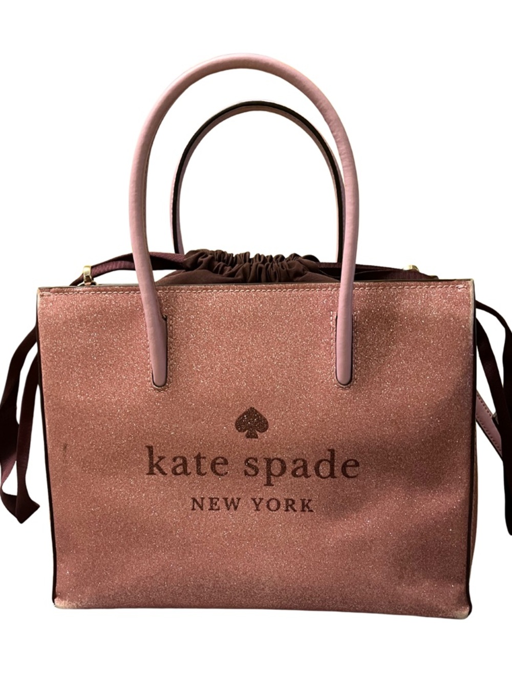 Kate Spade Pink Glitter and Maroon Tote with Light Pink Handles